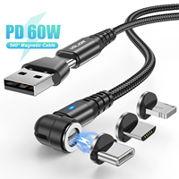 Câble USB magnétique à charge rapide 3A 3-en-1 en nylon tressé pour synchronisation des données iPhone Android Type C Appareil photo Lecteur MP3