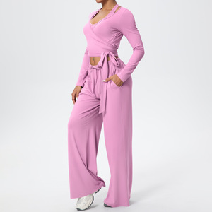 Ensemble long pour femme en Spandex et Polyester, extensible dans les quatre sens, grande taille, respirant, col en V, bretelles spaghetti, infroissable, couleur unie - Product Image 4