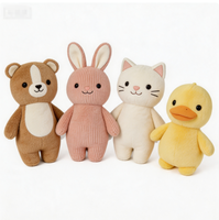 Ensemble de jouets en peluche en coton PP OEM, animaux en peluche mignons (Panda, Chien, Chat, Abeille), poupées douces en tricot avec logo personnalisé pour cadeau de bébé, vente en gros