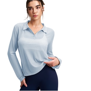 Aoyema Nuova Collezione Abbigliamento Sportivo Yoga Donna - Maglia Casual Sottile <span class=keywords><strong>Slim</strong></span> <span class=keywords><strong>Fit</strong></span> Effetto Snellente Stile Occidentale con Colletto a Risvolto e Maniche Lunghe - Product Image 4