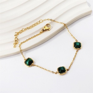 Bracelet en gros avec pendentif en pierres précieuses, plaqué or, breloque carrée en opale, bijoux pour femmes - Product Image 3
