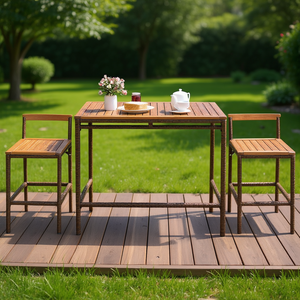 Set da Pranzo in Rattan e Vimini per 2 Persone, Arredamento da Giardino Esterno con Telaio in Legno di Teak Resistente alle Intemperie - Product Image 2