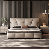 Lit double capitonné de luxe en cuir véritable, design italien moderne, pour chambre principale, idéal pour projets d'appartements