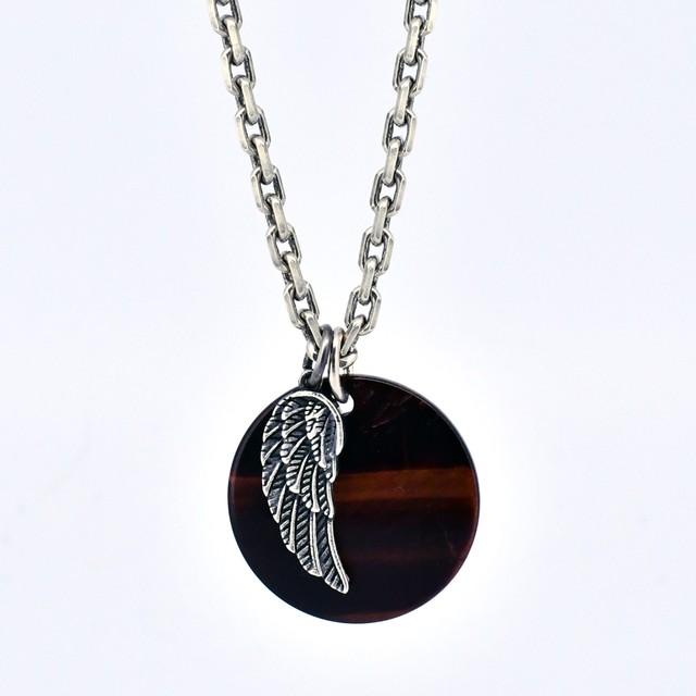 Amulet Angel Wing Tiger Eye Medallion White Feather Pendant Necklace