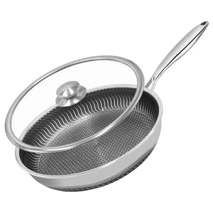 Poêle à frire <span class=keywords><strong>en</strong></span> acier inoxydable mini de 22 cm avec couvercle <span class=keywords><strong>en</strong></span> <span class=keywords><strong>verre</strong></span> pour cuisinière à induction, capacité de 2,0 à 3,0 L, revêtement PTFE, facile à nettoyer, écologique - Product Image 3