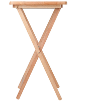 Table de service de collation TV portable pliante en bois rectangulaire, construction en bois massif avec finition naturelle, naturel, ensemble de 2 pièces
