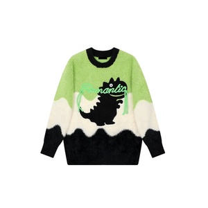 Maglione Pullover Casual da donna per ragazzi Design piccolo dinosauro Wave scontro a maglia in tinta unita - Product Image 4