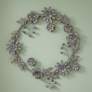 Vintage Metal Floral <b>Wreath</b> Handmade Decorative Round Wall Hanging Unlit Crafted Art Piece - Product Image 6