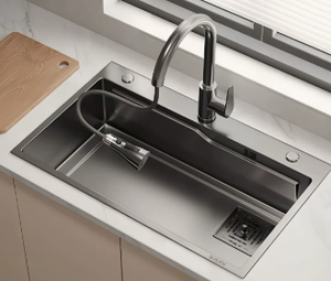 Évier de cuisine rectangulaire à trois trous en acier inoxydable à montage sous plan avec finition électrolytique facile à nettoyer - Product Image 2