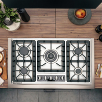Ohchuly 5 brûleurs en acier inoxydable plaque de cuisson à gaz intégrée allumage électrique appareil de cuisine pour hôtels restaurants table