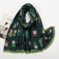 Écharpe longue chaude pour femme automne-hiver, imprimé chat mignon, châle doux, accessoire de mode universel pour le cou