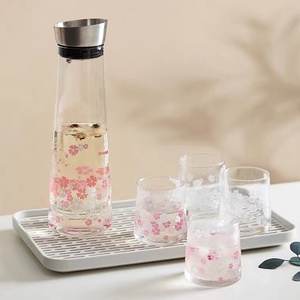 <span class=keywords><strong>Carafe</strong></span> à eau en verre, Logo personnalisé, changement de couleur, pichet à eau, avec couvercles à boule en bois, ml - Product Image 6