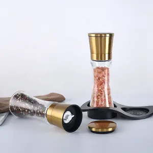 Hot Sale Gold Edelstahl Salz und Pfeffer Dual Spice Mill Grinder Gold 2 in 1 Set mit Kunststoff boden