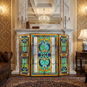 Paravent de cheminée victorien pliable en 3 parties, en verre teinté style cathédrale, sur mesure, fabriqué en Chine, taille 100*70CM - Product Image 2