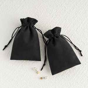 Ulikeke Black Velvet Suede Packaging <b>Drawstring</b> Jewelry Pouch <b>Bag</b> with Custom Logo - Product Image 2