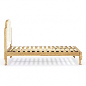 Elegant Wooden <b>Bed</b> <b>Frame</b> with Curved Cane Headboard and Sculpted Legs, Premium Modern Bedroom Furniture, Classic Luxury Bedstead - Product Image 5