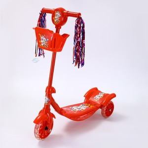 Trottinette bleue pour enfants avec lumières et panier pour jouer en extérieur, 3-6 ans, trottinette en plastique à deux roues avec frein arrière - Product Image 4