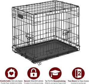 Fabricante 24 30 36 42 48 pulgadas Metal plegable perro cajas jaula Metal plegable perro jaula XXL negro impacto perro perrera jaula - Product Image 4