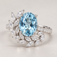 Bague en aquamarine cultivée en laboratoire, or 18 carats, ovale, style statement, motif feuille, bijoux fins, sur mesure, OEM, ODM, vente en gros