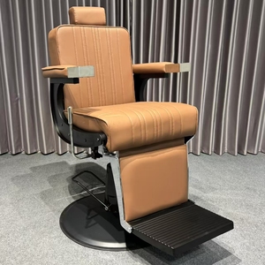 Sillón de Barbería Profesional con Base Dorada, Altura Ajustable y Tapizado en Cuero Sintético de Luxmars - Product Image 4