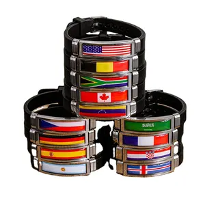 custom stainless steel flag watch silicone bracelet,national countries flag silicone rubber bracelet