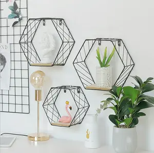 Wall Decoration Frame Nordic Simple Hexagonal Wrought Iron Rack Wall Hanging Grid Home Decorations