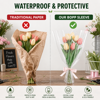 Sacs à fleurs en BOPP trapézoïdaux avec impression blanche, manchon d'emballage en plastique transparent pour bouquets de fleurs fraîches