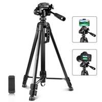Tripod Selfie PULUZ 139CM Aluminium Laris Manis dengan Kepala Tiga Dimensi dan Penjepit Ponsel untuk Kamera