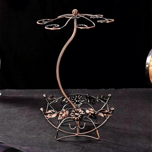 Antique <b>Metal</b> Wine <b>Rack</b> With 5 Glass Holder And Bottle Storage For Home Display - Product Image 2