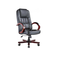 Chaise de bureau pivotante de haute qualité, traditionnelle, en cuir, avec base en bois et accoudoirs