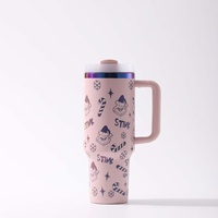 Nouveau produit transfrontalier : Tasse Bingba 40oz en acier inoxydable 304, motif dessin animé, avec poignée, grande capacité, pour voiture, maintien au chaud 6-12 heures