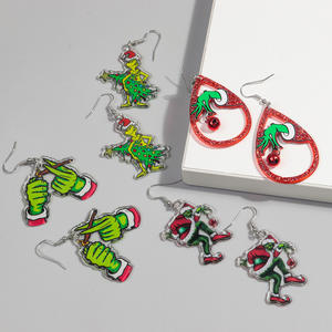 Aretes Colgantes Grinch de Dibujos Animados 2024 con Hulk, Campana Roja y Árbol de Navidad, Divertido Regalo de Moda con Impresión Acrílica de Dedo con Cigarrillo - Product Image 3