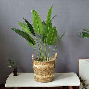 Woven <b>Basket</b> Round Double Layer Corn Rope Straw Handmade Storage <b>Basket</b> For Plants Decor - Product Image 1
