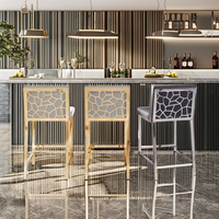 Tabouret haut de bar élégant en acier inoxydable Chaises Design moderne en nid d'abeille Or brossé Cuisine Salle à manger Salon Home Bar