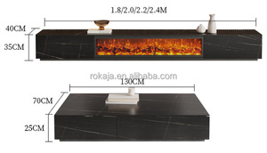 Mobile TV di Grande Successo con Fiamma Simulata, Armadio Decorativo Moderno con Camino Elettrico di Design e Piano in Marmo Effetto Roccia - Product Image 6