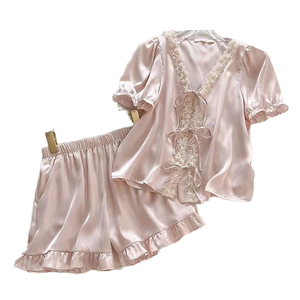 पजामा की महिलाएं 2024 नई उच्च समझ वाली गर्मियों में सेक्सी पतली बर्फ रेशम रेशम के छोटे कपड़े - Product Image 1