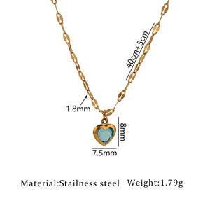 Collar con Colgante de Corazón de Melocotón Pequeño de Cristal y Acero Inoxidable, Cadena de Bambú Deportiva, Estilo Festivo para Mujer, Gran Venta de Haomi - Product Image 6