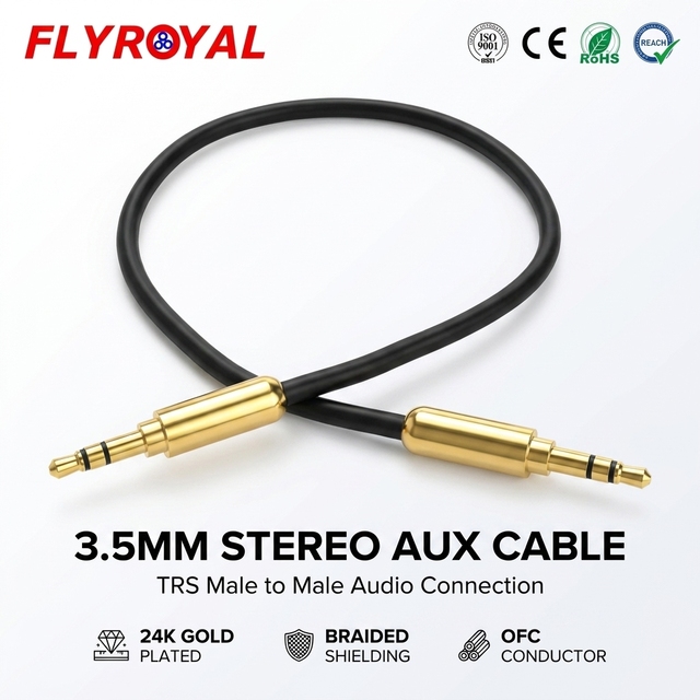 OEM 3.5mm Plug to Plug Stereo Patch Cord 24K Gold Plated OFC Shielded Audio Interconnect Signal Wiring Harness Supplier