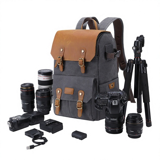 DSLR Camera Backpack Waterproof Breathable Wear-Resistant Anti-Theft Large-Capacity Canvas Drone Dual-Shoulder Photography Bag