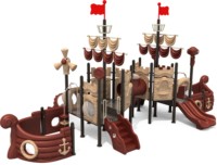 Structure de jeu combinée pour enfants Corsair d'extérieur avec toboggan en plastique et acier pour écoles, parcs, centres de villégiature et hôtels