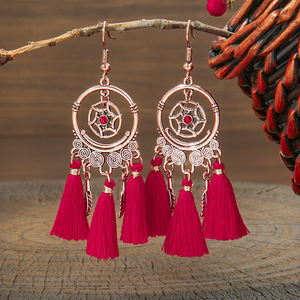 Tassel <b>Earrings</b> Rose Gold Plated <b>Red</b> Bohemia Style Drop <b>Earrings</b> For Women Gift 2024 - Product Image 3