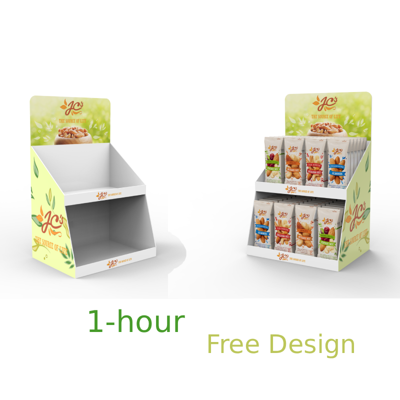 Apache Custom Paperboard Nut Display Stand Racks for Convenience Store Supermarket Snack Retail Store 2 Tier POS Wholesale OEM