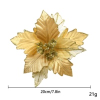 Flor de Poinsettia Navideña de Tela Dorada con Acento Floral de 7.8 Pulgadas para Decoración de Árboles de Navidad, Colección Festiva, Venta al por Mayor