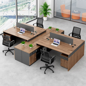 Scrivania Direzionale a L per 4 Persone, Moderna Postazione di <span class=keywords><strong>Lavoro</strong></span> Industriale <span class=keywords><strong>in</strong></span> Legno con Mobile Laterale per <span class=keywords><strong>Ufficio</strong></span> Commerciale - Product Image 1