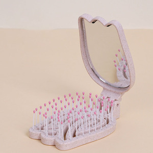 Cepillo de Viaje para el Cabello con Espejo, Ecológico, de Paja de Trigo, Plegable, para Mujeres y Niños, con Diseño de Hoja y Flor, Compacto, Mini, Bonito Juego de Peines - Product Image 2
