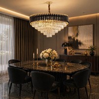 Lustre en cristal noir et or de luxe, lumière blanche chaude, décoration intérieure élégante, salon, lampe suspendue E14, économie d'énergie