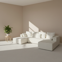 Canapé trois places Cloud Compression 134,6 pouces en forme de U, fauteuil double inclinable moderne en coton tissé avec mousse à mémoire de forme, module sans genouillère