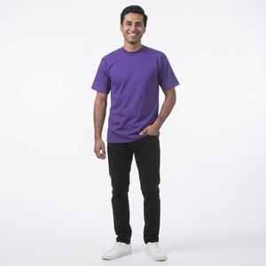 T-shirt Homme 100% Coton Coupe Droite Col Rond Uni Respirant Personnalisable Manches Courtes Logo Avant Finition Délavée Tissu 200g - Product Image 1
