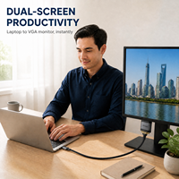 Câble adaptateur USB C vers VGA 1080P60Hz, convertisseur vidéo Type-C vers VGA pour ordinateur portable vers projecteur moniteur, câble tressé