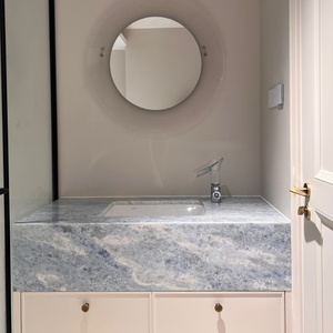 Meuble de salle de bain en bois massif peint avec lavabo sous plan en pierre naturelle de luxe bleu cristal - Product Image 5